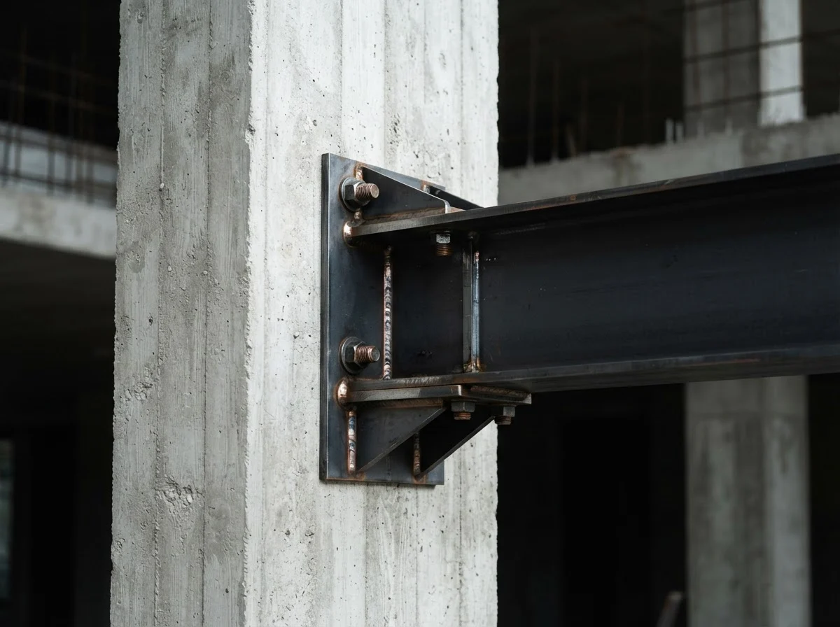 Detalhe estrutural em concreto e aço